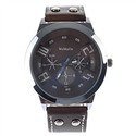 Trendy Wrist Watch with Round Dial and Brown PU Le