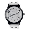 Trendy Wrist Watch with Round Dial and White PU Le