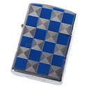 Metallic Oil Lighter with Silver and Blue Squares 