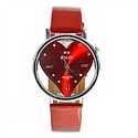 Stylish Red Heart Design Wrist Watch with Leather 