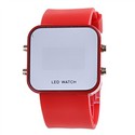 Mirror Surface Style Red LED Watch Rubber Wrist Wa