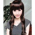 Natural Long Curly Wig with Straight Bang Free Siz