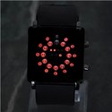 Square Dial Red LED Waist Watch Rubber Watch (Blac