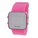 Mirror Surface Style Red LED Watch Rubber Wrist Wa