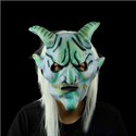 Long Hair Blue Face Horn Monster Mask for All Sain