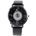 Round Case Black Dial Wrist Watch with PU Leather 