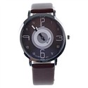 Round Case Brown Dial Wrist Watch with PU Leather 