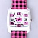 Cute Square Dial Quartz Wrist Watch with Plaid Ban