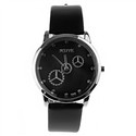 Gears Pattern Black Round Dial Wrist Watch with Pu