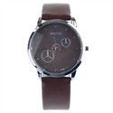 Gears Pattern Round Dial Wrist Watch with Pu Leath