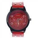 Trendy Wrist Watch with Round Dial and Red PU Leat