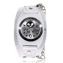 Trendy Skull Style Wrist Watch with White Leather 