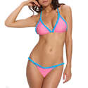 Pink Ruffle Low Rise Swimsuit Womens Bikini Swimwe
