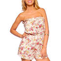 Womens Chic Boho Strapless Ruffled Floral Printed 