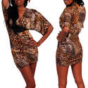 Draped Kimono Sleeve Design Ruched Animal Print V 