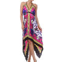 Women's Printed Silky Adjustable Pleated Long Even