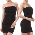 Black Strapless Ruched Fitted Tube Top Mini Club D