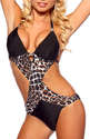 Black One Piece Halter Style Side Cut Out Printed 