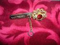 Old Vintage Key Finder Clip Red Rhinestone & Gold 