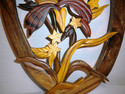 COLUMBINE W/BEE -CARVED WOOD ART - INTARSIA  WALL 