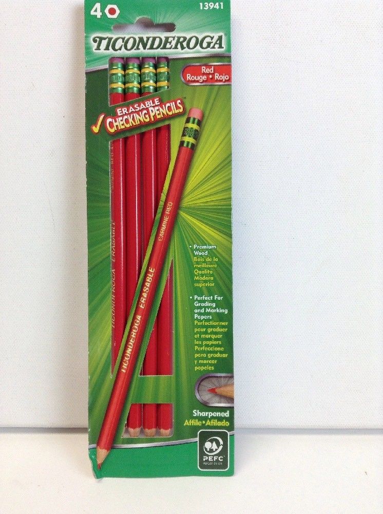 Ticonderoga Red Erasable Checking Pencils Set of 4 Packs with 4 In Each