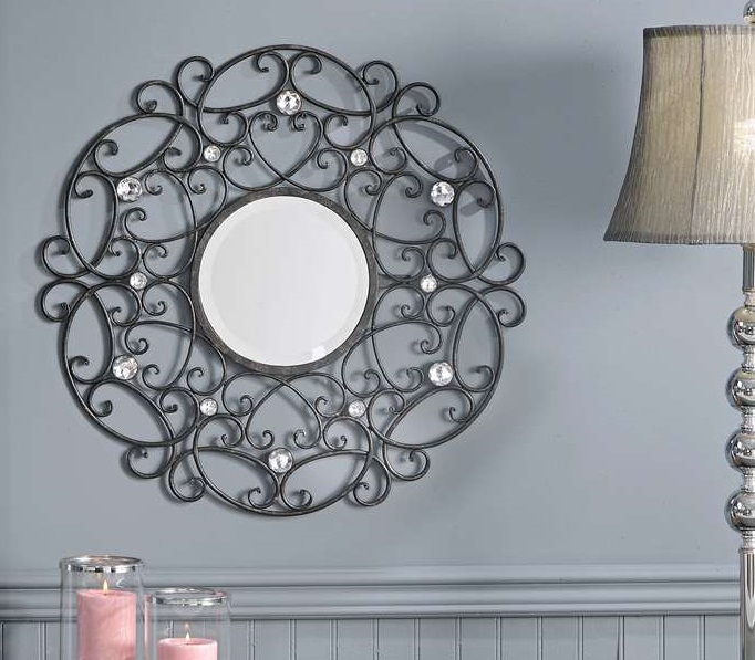 Decorative Scrolled Iron JEWELED WALL MIRROR 23