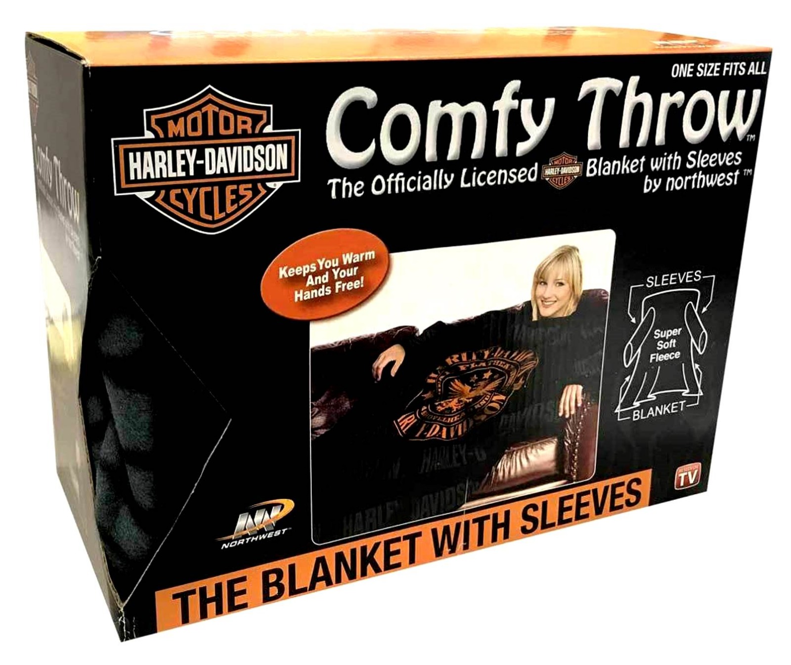 Harley Davidson Super Soft Fleece Throw Blanket with Sleeves Snuggy