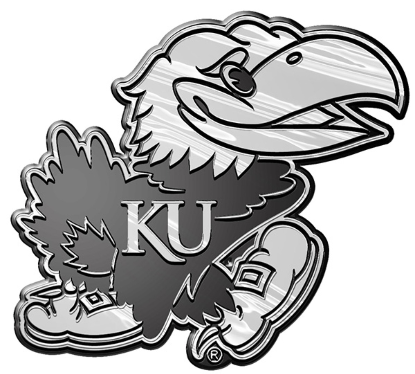 Kansas Jayhawks Silver Chrome Color Raised Auto Emblem Decal University ...