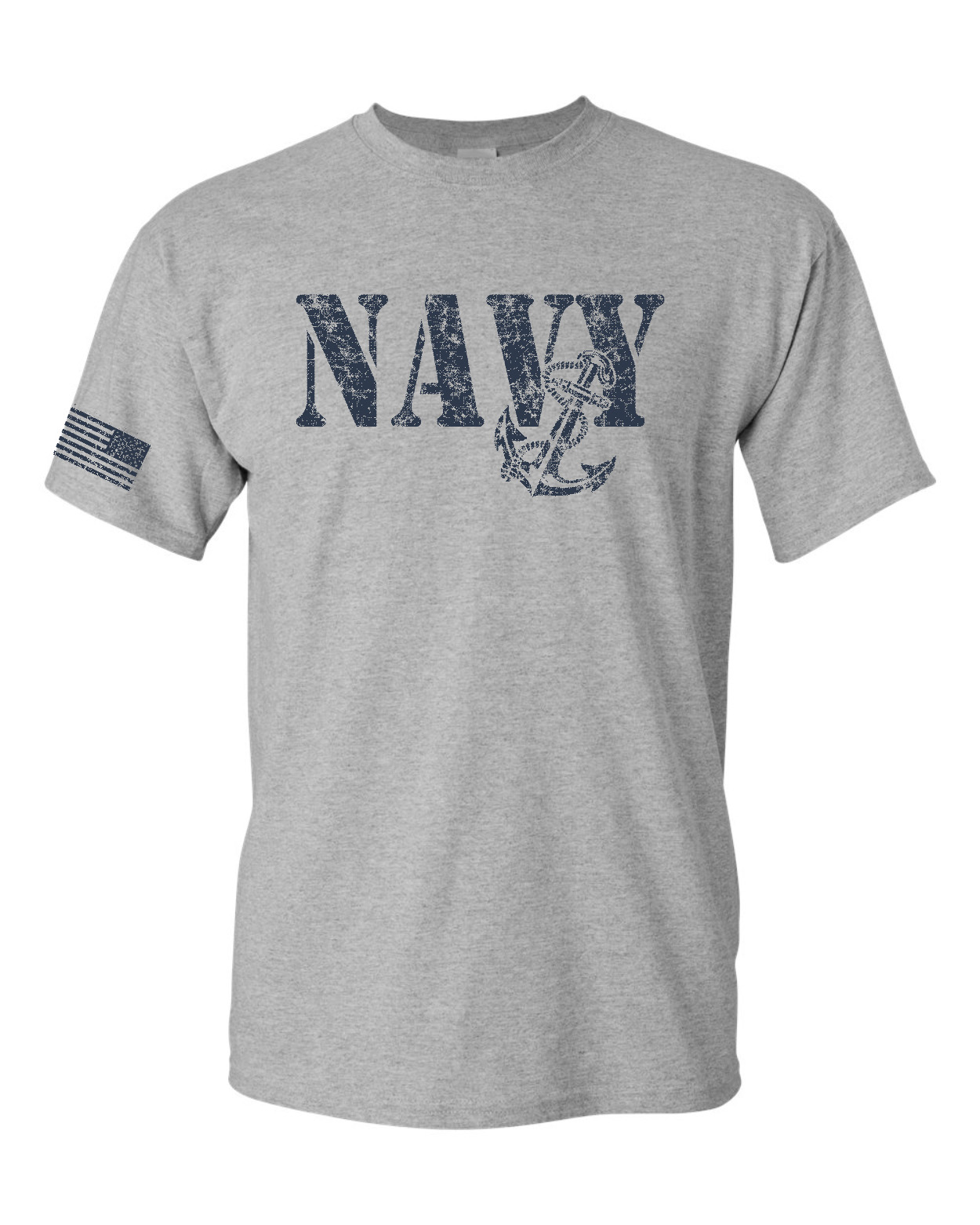 United States Navy Anchor Flag on Sleeve Distressed Men's Tee Shirt ...