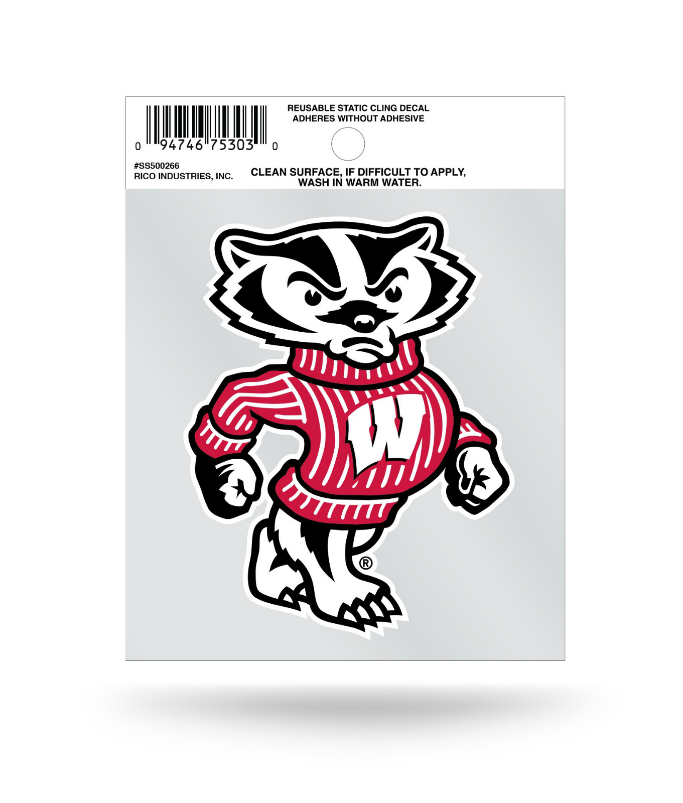 Wisconsin Badgers Bucky Badger Static Cling Sticker NEW!! Window or Car ...