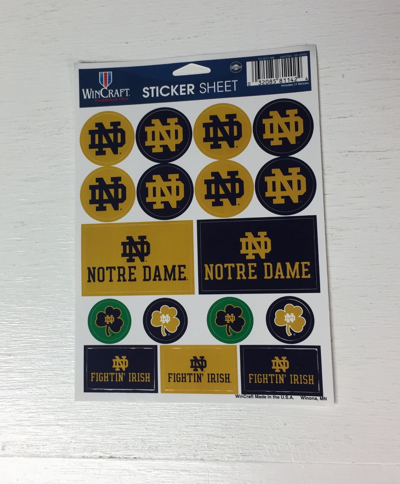 Notre Dame Fighting Irish Vinyl Sticker Sheet 17 Decals 5x7 Inches Free