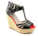 Guess Women's Talloys Sandal Wedge Black Patent Le