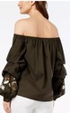 I.N.C. Embroidered Off-The-Shoulder Top, Green, SZ