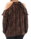 Michael Kors Brown Animal Print Cold Shoulder Top 