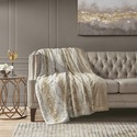 Madison Park Lilly Faux Fur Fringe Throw, Med Beig