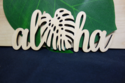 Laser Cut Wooden Aloha w/ Monstera Leaf Sign Wall 