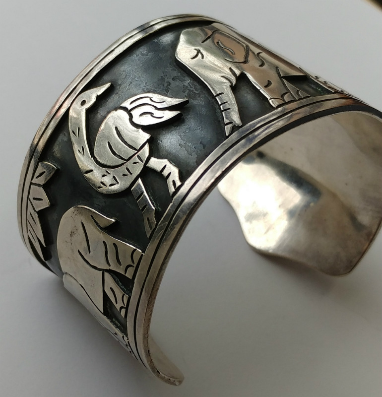 Large Heavy Designer TP-24 Animal Sterling Silver Bangle Bracelet