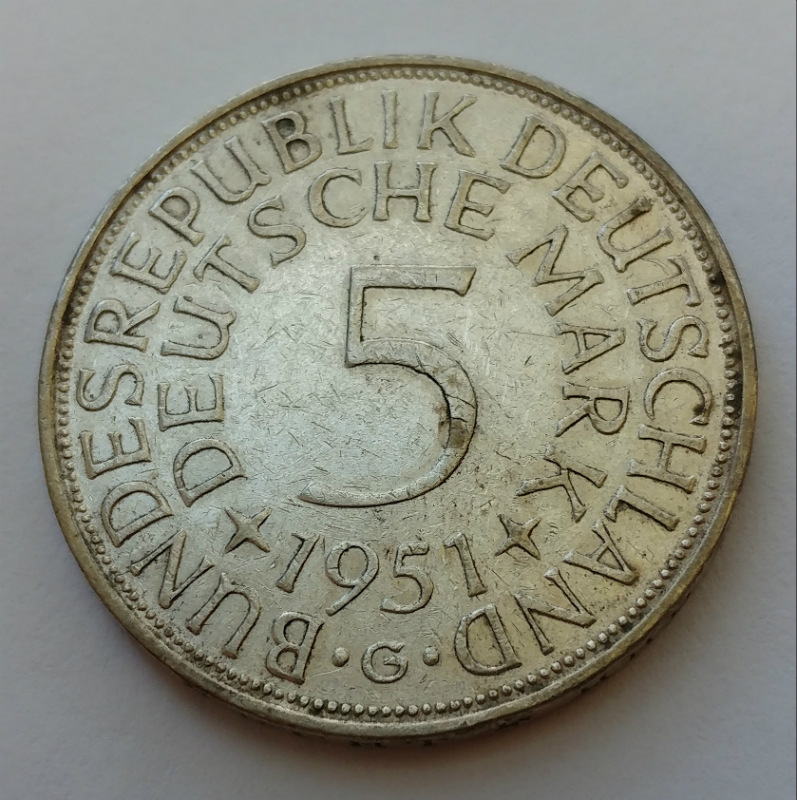 1951-G Germany 5 Mark .625 Silver Coin | eBay