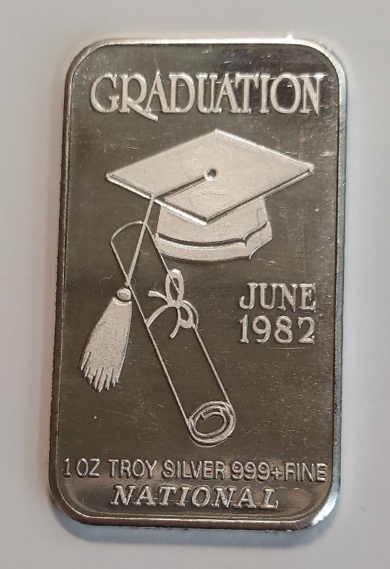 1982 Graduation 1 Troy Ounce Of Pure .999 Silver Bar