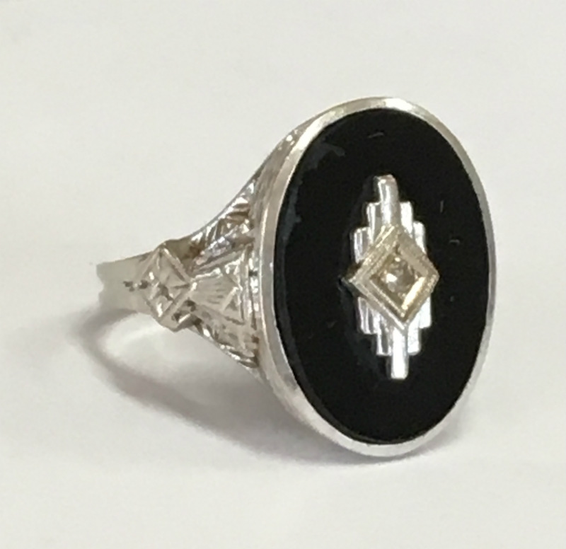 Estate Jewelry Art Deco Black Onyx Diamond Ring 14k White Gold Size 5 Ebay