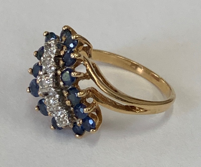 Estate Jewelry 0.50 Ctw Sapphire & Diamond Waterfall Ring 10K Yellow
