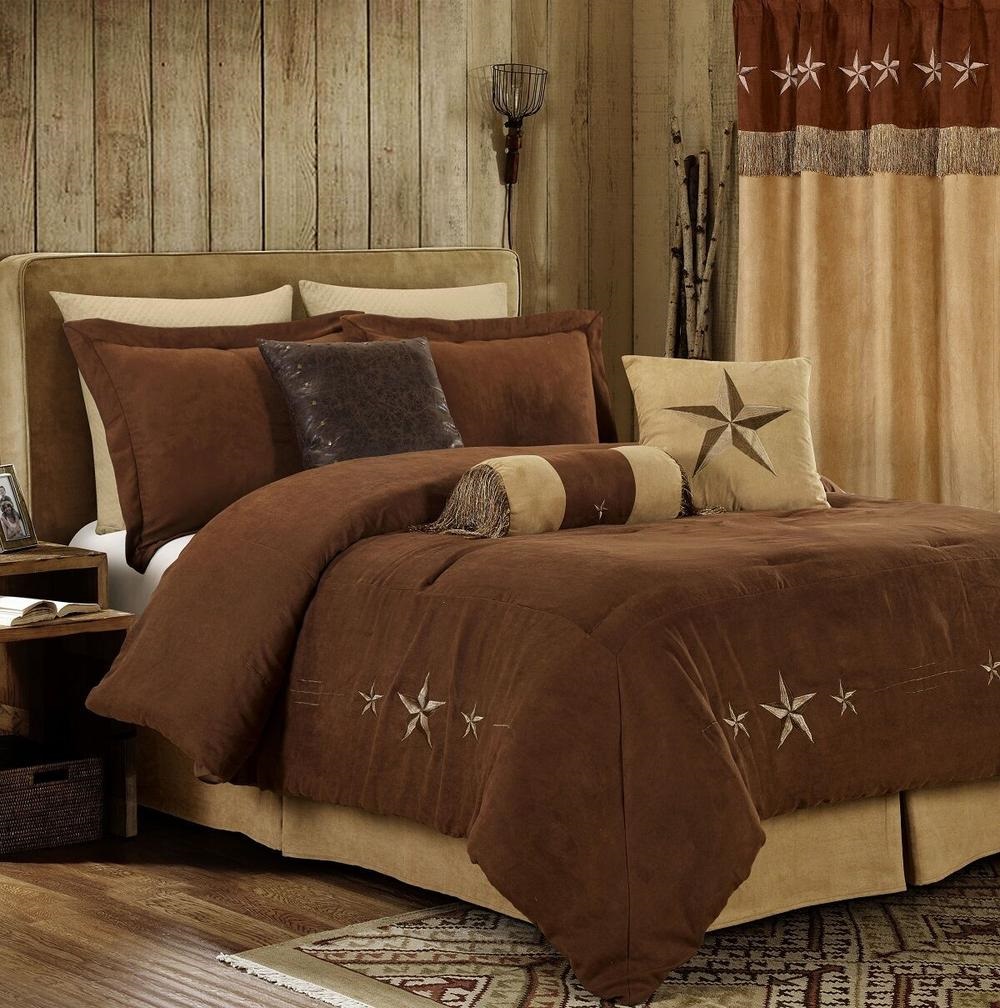 Decorate With Daria King Comforter 7pc Set Rustic Chocolate Brown Camel Western Star Microsuede New