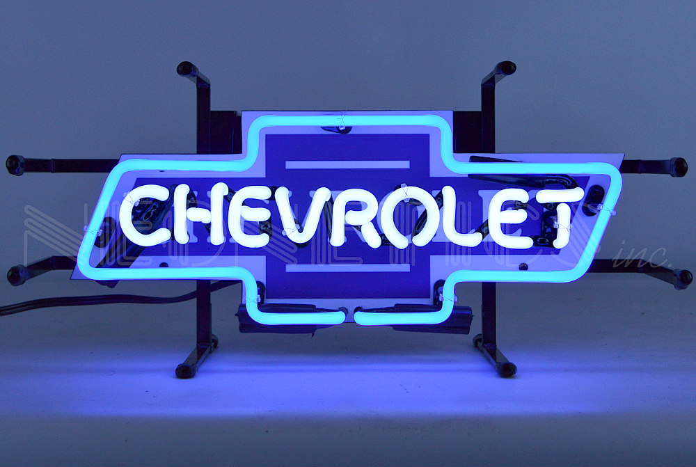 Chevrolet Bowtie Neon Sign 17 W Wall Window Shelf Steel Usa