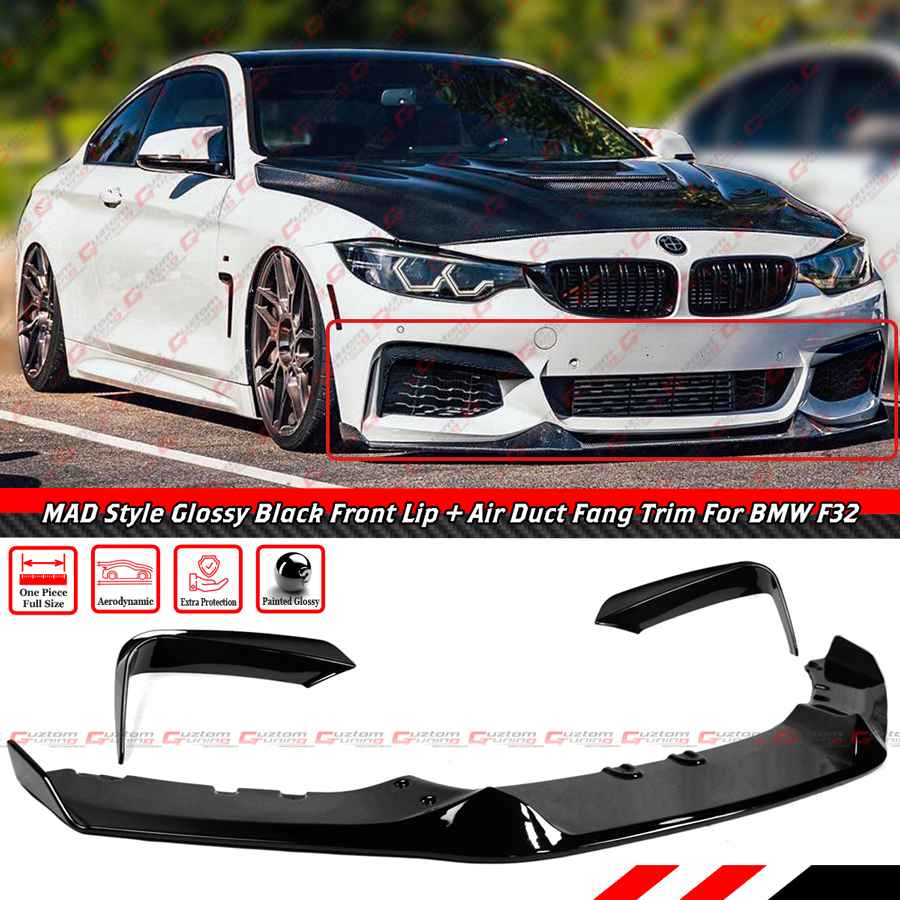 FOR 14-20 BMW F32 F36 4 SERIES M SPORT MAD STYLE BLACK FRONT LIP +