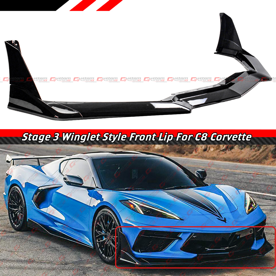 For 2020-25 Corvette C8 Z51 STG 3 Winglet Gloss Black Front Bumper