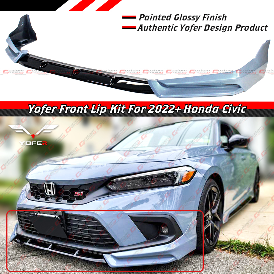 For 2022-2024 Honda Civic Yofer Sonic Gray Black Front Bumper Lip