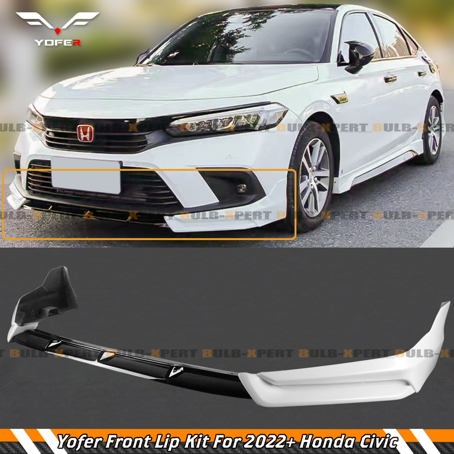 For 2022-2024 Honda Civic Yofer Pearl White Black Front Bumper Lip