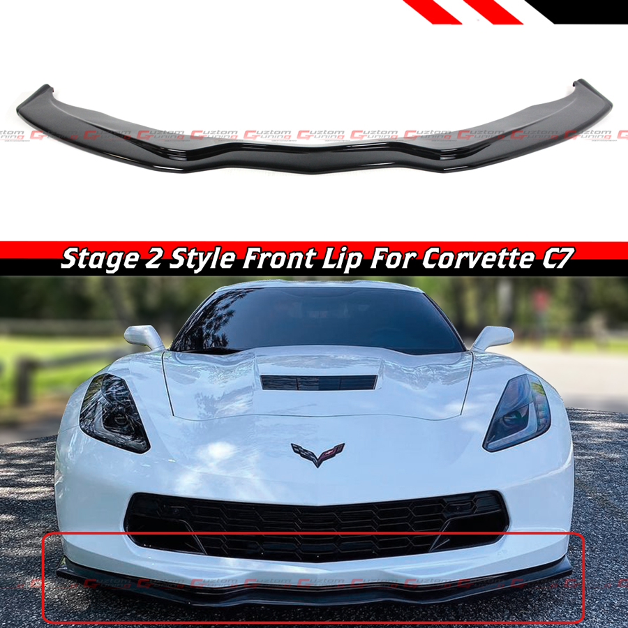 For 14-19 Corvette C7 Z06 STG 2 Gloss Blk Front Bumper Lip Chin Spoiler ...