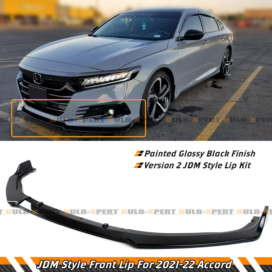 3-Piece Gloss Black Front Bumper Lip Spoiler Kit For 2021-2022 Honda Accord Sedan - Adds Aggressive Style & Protection