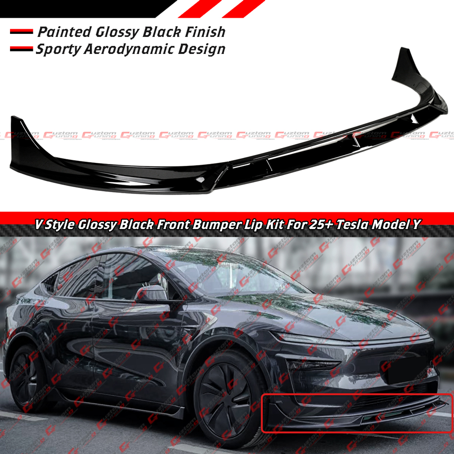 テスラモデルY ジュニパー　バンパーリップスプリッター For 2025-26 Tesla Model Y Juniper V Style Gloss Black Front Bumper